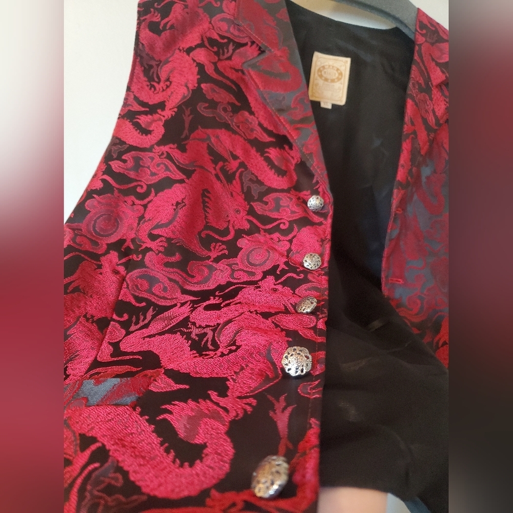 Wah Maker Frontier Vest- Red and Black Brocade Dragon Print - Picture 9 of 16